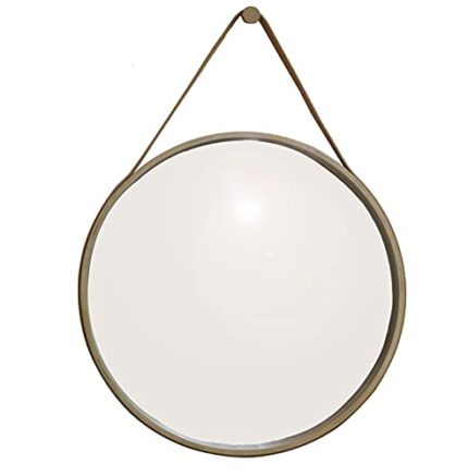 ASPECT Leather Strap Wooden Wall Mirror/Round Hanging Mirror/Decorative Vanity Mirror (Natural, 50 dia cm)