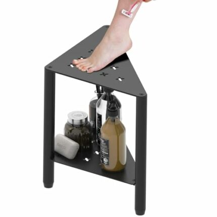 Gyykzz Metal Corner Shower Bench Stool, Waterproof Shower Bench for Inside Shower, Corner Shower Stool for Shaving Legs, Bathroom Shower Bench wi