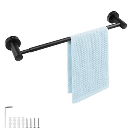 WJUAN Extendable Towel Rail, Black Matte Varnish, Adjustable from 36 cm to 65 cm, 304 Stainless Steel Bathroom Towel Rail with Drilling for Bedro
