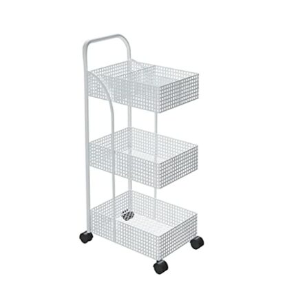 DSHGDJF Iron Rack Bedroom Kitchen Metal Mobile Bathroom Storage Rack Wheeled Trolley Gold Kitchen Cart Kitchen Island (Color : White)