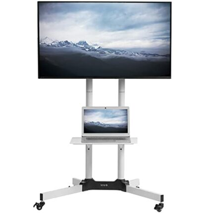 VIVO Mobile TV Cart for 32 to 83 inch Screens up to 50 kg, LCD LED OLED 4K Smart Flat and Curved Panels, Rolling Stand with Laptop DVD Shelf, Loc