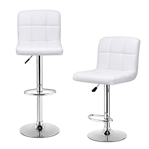 WALNUT Set Of 2 Bar Stools PU Leather Adjustable Barstool Swivel Pub Chairs White