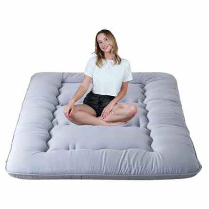 FLOBE, Japanese Floor Mattress (Double, Grey). Futon Mattress for Sleeping, Lounging, Camping, Yoga and is a Foldable Roll Up Mattress Bed that f