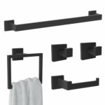 Voraus 5 Piece Bathroom Towel Bar Sets Matte Black Square Bathroom Hardware Accessories Set Stainless Steel Wall Mount 23.6 Inch