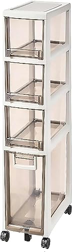 OPSREY Narrow Bathroom Corner Floor Cabinet, Small Narrow Storage Drawer Cart with Large Capacity Clear Drawers and Casters Slim Bathroom Cabinet