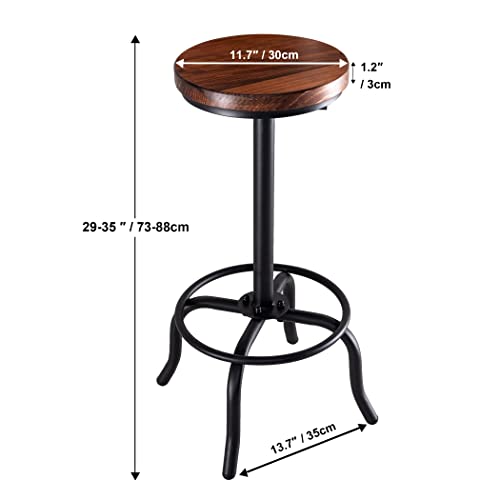 Becko US Bar Stool Set of 2 Swivel Wooden Round Seat Counter Height Adjustable Farmhouse Kitchen Indoor House Design Stools