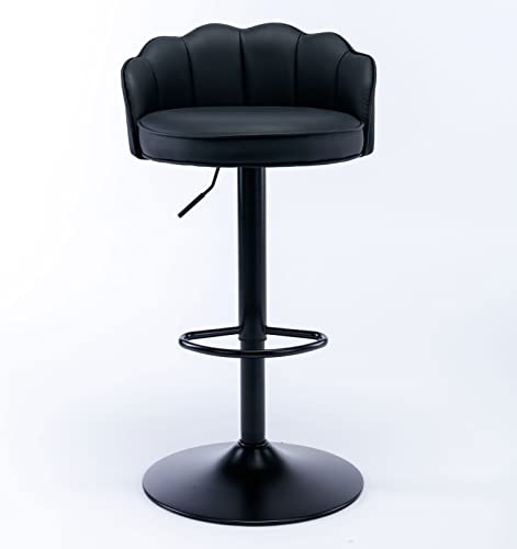 Swivel Faux Leather Barstools Adjusatble Seat Height Modern Upholstered Bar Stools, Black Metal Footrest Base, for Dining Room Breakfast Home Pub