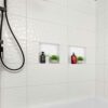 Bernkot Stainless Steel Shower Niche 12" X 12" White Rimless No Tile Needed Recessed Shower Shelf for Bathroom Storage