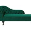 Vintage Style Left Hand Chaise Lounge Velvet Fabric Chesterfield Green Nimes