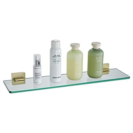 KOKOSIRI Wall Shelves Floating Bathroom Glass Shelf Kitchen Storage, 20'' x 5.6'' Tempered Glass Wall Mounted Brushed Gold Stainless Steel B1106B