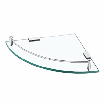 KES Corner Shelf Floating Glass Shelf with Rail SUS304 Stainless Steel, Bathroom Shower Shelf Tempered Glass Wall Mount Bracket Polished Finish,
