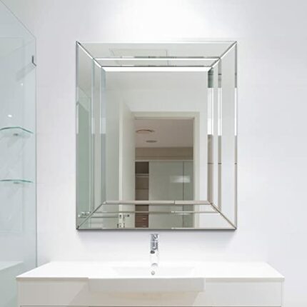 MirrorOutlet Silver Double Bevelled Venetian Wall Mirror 2Ft3 X 1Ft11 (68cm X 58cm), Black, 2ft-3ft