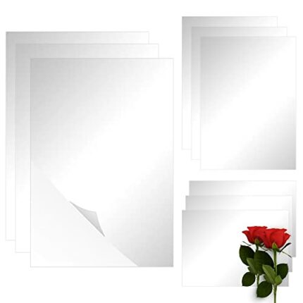 OLYCRAFT 9 Pcs 3 Styles Acrylic Mirror Sheets Rectangle Adhesive Mirror Tiles Mirror Sticker with Adhesive Back for Crafts Home Decor School Clas