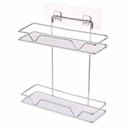 RSOCHS Double Layer Bathroom Organizer Stainless Steel Storage Shelf Kitchen Bathroom Toilet Wall Hanging Cosmetic Multifunction Storag