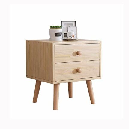 N/A Solid Wood Bedside Table Nordic Sideboard, Bedroom Small Apartment Home Storage Double Drawer Bedside Table
