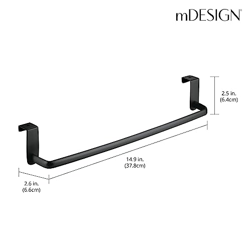 mDesign Over-the-Cabinet Kitchen Dish Towel Bar Holder – Towel Rack for Kitchen and Bathroom Cupboards – Steel Tea Towel Rail with No Drilling Re