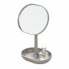 iDesign 28834 Makeup Mirror, Small and Round Dressing Table Mirror Made of Plastic, Adjustable Bathroom Mirror with Tray for Makeup and Jewellery