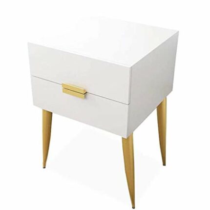 JJZXD White Stands,Bedside End Table with Drawer for Bedroom, Side Table Livingroom, Cast Iron Chair Legs