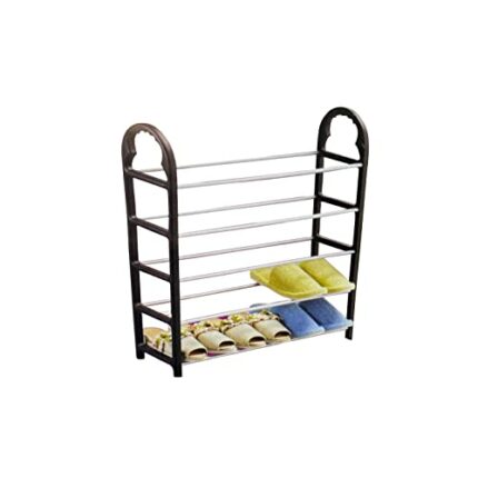 HTUK Shoe Rack 5 Tier Shoe Rack Sturdy Shoe Storage Rack Black Leg Silver Tube Shoe Storage Organiser Space Saving Versatile Rack For Living Room