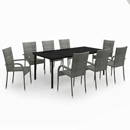 vidaXL Garden Dining Set 9 Piece Patio Outdoor Lawn Yard Terrace Balcony Table and Chair Seat Seating Sitting Chair Furniture Grey and Black