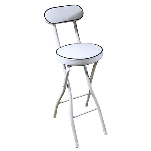 Portable Folding Stool, Folding Bar Stool With Back Support & Footrest, Round Compact Folding Breakfast Bar Stool Chair, With Padded Seat, For Ki
