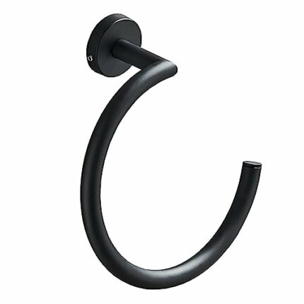 Wall Mounted Black Towel Ring Nordic Style Bathroom Accessory for Hand Towels and Washcloths Half-Round Stainless Steel Design (Black)