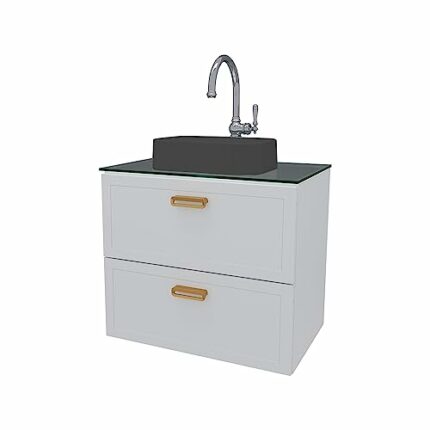 COZIMAX Vanity Folk 26" White - Floating Bathroom Steel Vanity with Tempered Glass and Cultured Marble Sink