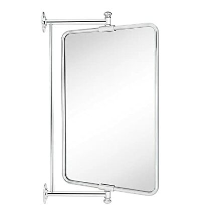 TEHOME Chrome Rounded Rectangle Pivot-N-View Bathroom Vanity Mirror Rotating Tilting Mirror Corner Vanity, 14 x 22''