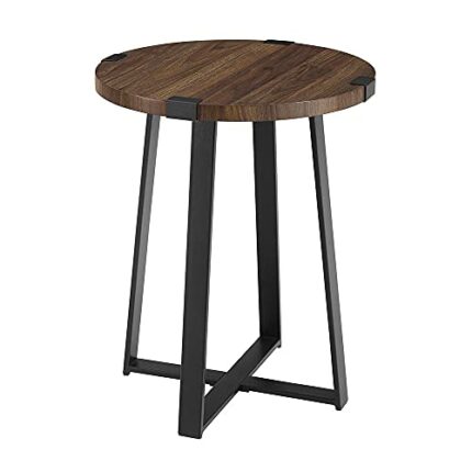 Eden Bridge Designs Industrial Urban Round Side Table/Nightstand, legs and Laminate Top for Living Room Home Office Bedroom, Metal Dark Walnut, O
