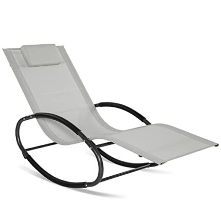 Outdoor Rocking Chair, Zero Gravity Rocker Chair with Padded Headrest-Textilene-Power Coated Frame-Patio Rocking Sun Lounger Recliner, Garden Fur