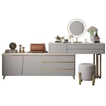 maozi Wooden Dressing Table Bedroom Vanity Table Makeup Cabinet LED Smart Storage Side Cabinet