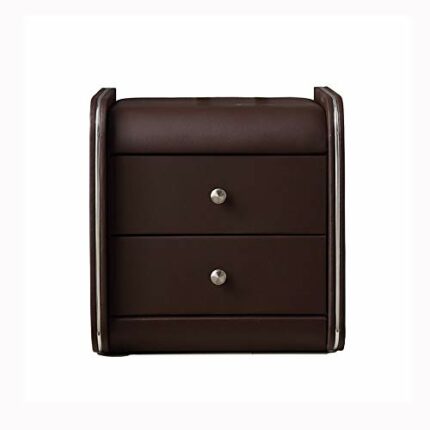 N/A Simple Bedside Table, Leather Mini Double Drawer Design Bedside Table, Brown