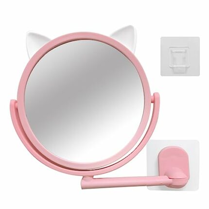 Louphee pink bathroom Mirror in Cute Cat Ears Shape-Kawaii & Makeup Mirror for you in bathroom or bedroom