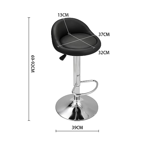 Warmiehomy Set of 2 Bar Stools Black Bar Chair Breakfast Dining Stool Chair for Kitchen Island Counter Luxury PU Leather,Adjustable Swivel Gas Li