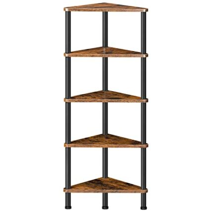 HOOBRO Corner Shelf, Storage Shelving Unit, Corner Bookcase, 5-Tier Freestanding Bookcase for Living Room, Bedroom, Office, Rustic Brown EBF33CJ0