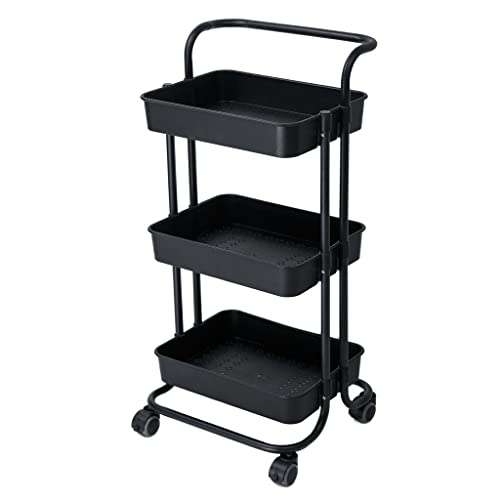 N/A 3 Layer Storage Rack Kitchen Trolley Movable Shelf Home Furniture Organizer with Wheels Narrow Cabinet (Color : Black, Size : 88 * 42 * 37cm)