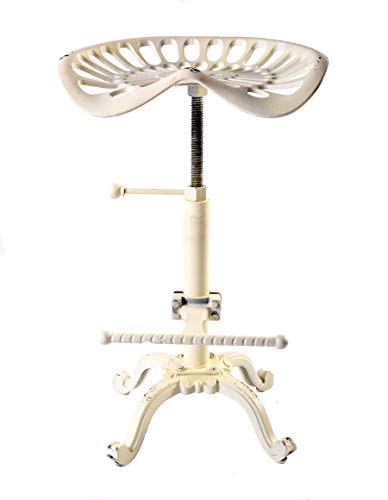 Topower Vintage Industrial Bar Stools,Cast Iron Tractor Stool,Adjustable Height,Swivel Seat Breakfast Chair (Aged White)