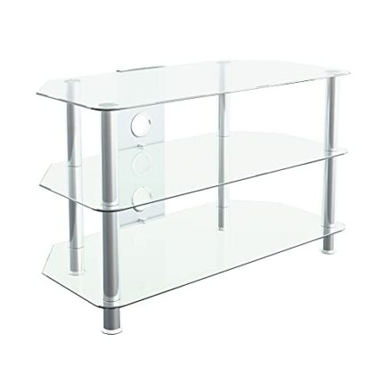 MAHARA Glass Corner TV Stand with Cable Management - TV Floor Stand Max 42 Inch TV - TV Mount Stand Max Weight 40kg TV - Chrome Effect/Clear Temp
