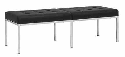 Studio Designs Home Camber Modern Dining Room 60" Legs and Tufted Faux Leather, Entryway or Livingroom Accent Bench, Chrome/Black