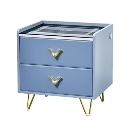 LED Smart Nightstand, Bedroom Smart Nightstand, with Wireless Charging & LCD Light & USB, for Bedroom and Living Room (Blue)