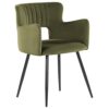 Beliani Set of 2 Modern Dining Chairs Velvet Seat with Armrests Tufted Olive Green Sanilac