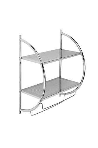 Croydex QM262041 Chrome Plated Mild Steel Wall Mounted Curved Shelving Unit and Towel Rack , 25.5 x 45 x 54.3 cm