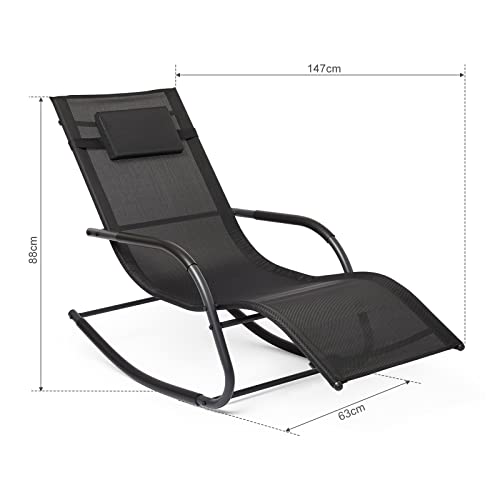 Mondeer Rocking, Textoline Sun Lounger Outdoor Relaxing Breathable Mesh Chair with Removable Headrest for Patio Rocker Pillow Garden Furniture, A
