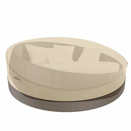 wide smile Patio Rattan Daybed Cover Round Waterproof Daybed Rattan Garden Furniture Cover Breathable Oxford Fabric Outdoor Daybed Sofa Protectiv
