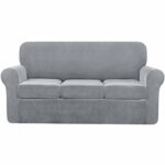 subrtex 3-Seater Stretch Velvet Couch Sofa Cover with Separate Cushion Soft Sofa Slipcover with Elastic Straps for Modern Plush Furniture Protect