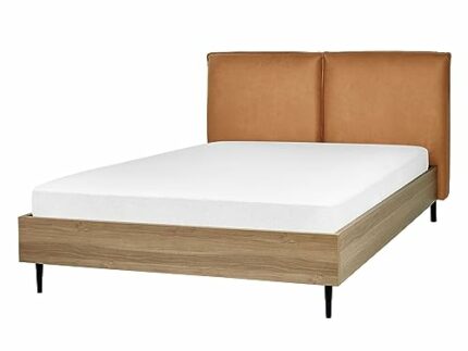 Modern EU Double Size 4ft6 Bed Faux Leather Headboard Golden Brown Limanton