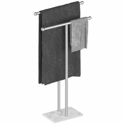 Qflushor Standing Towel Rack with Marble Base 2-Tier, 38" Tall Bath Towel Stand for Bath Sheet, Stainless Steel Free Standing Towel Racks for Bat