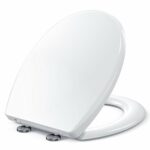 Toilet Seat, MUJIUSHI Soft Close Toilet Seats with Non-Slip Seat Bumpers & Metal Screw Bolts, Fit Standard Round Toilet, Quick Release No Slam Wh