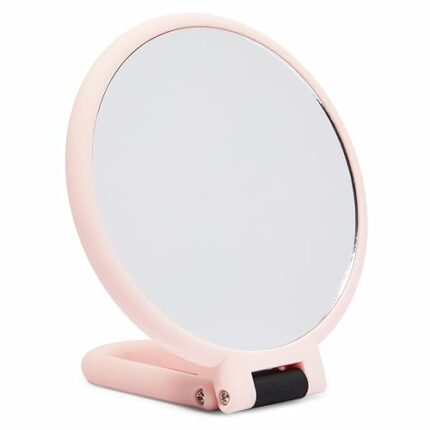 Pink Handheld Magnifying Mirror for Makeup, 1/10x Magnification (14 cm)