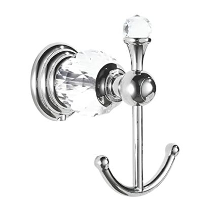 WINCASE Chrome Crystal Towel Hook, Bath Robe Hook, Silver Bathroom Wall Hooks Double for Coats Wall Mounted Modern Style